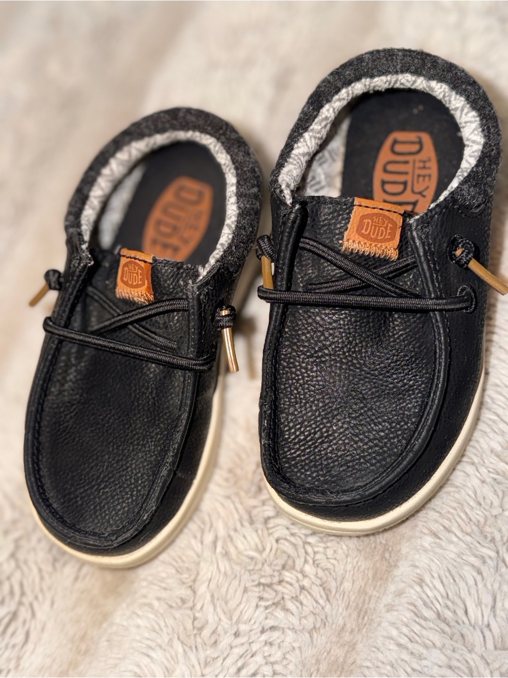 Hey Dude Kids Black Slip-On Casual Shoes with Tan Accents